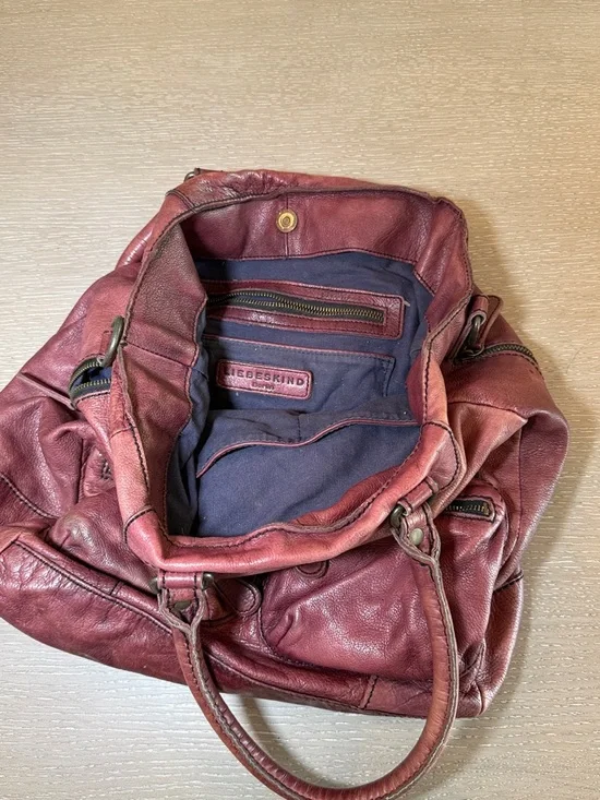 Liebeskind Berlin Red Leather Satchel Tote Bag Distressed - Picture 3 of 4